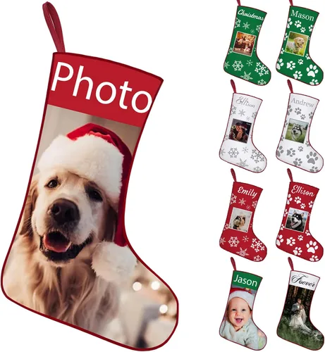 Miniatura 8 de Calcetines de Navidad personalizados con foto de nombre, imagen de perros y mascotas, patas de perro, calcetines de Navidad, decoración colgante