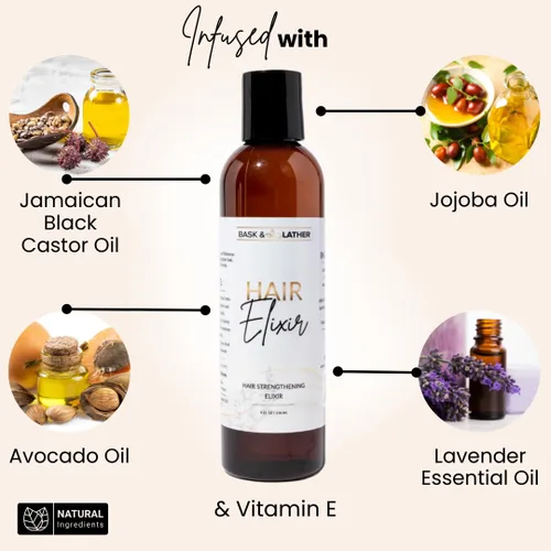 Miniatura 4 de BASK & LATHER Elixir - Aceite fortalecedor del cabello, aceite de ricino negro jamaicano, para volumen, grosor, desenredar, de encrespamiento