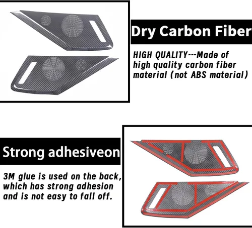 Miniatura 3 de Cubierta de altavoz de puerta lateral de automóvil compatible con Chevrolet Corvette C8 2LT 3LT 2020-2023 fibra de carbono real, 2 piezas, Negro