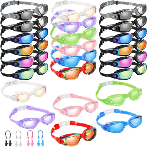 Konohan 24 Pack Swim Goggles Bulk for Kids adult Pool Goggles Anti Fog Silicone No Leak Swimming Glasses for Men Women Youth Colores clásicos