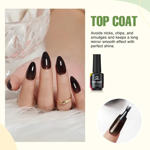Miniatura 3 de MEFA Juego de 2 piezas de 15 ml de esmalte de uñas de gel, capa superior y base, esmalte de uñas de gel sin necesidad de limpieza, efecto de brillo