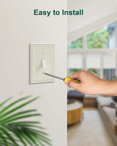 Miniatura 5 de Paquete de 4 placas de cubierta para interruptor de luz de palanca individual, cubiertas decorativas de perlas, placa de pared de metal almendra