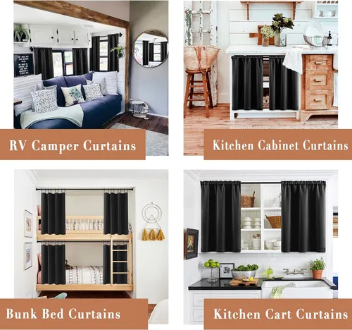Miniatura 2 de XTMYI Cortinas de tela impermeable de 30 pulgadas para ventana de baño, cocina, mini ducha, pequeños paneles de cortina opacas cortos, juego de 2