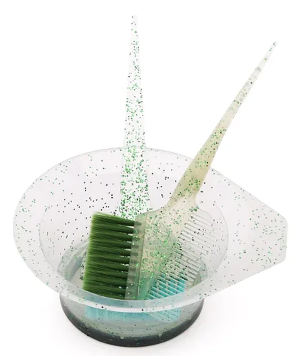 Miniatura 7 de Juego de 3 brochas y tazones para teñir el cabello, kit de teñido de cabello con purpurina, cuencos de color, peine en ángulo y cepillo