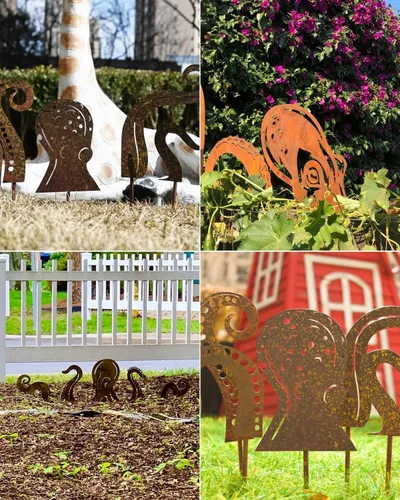 Miniatura 4 de Escultura de jardín de pulpo, silueta de pulpo, escultura artística de metal para jardín, figura de calamar para jardín, decoración de estatua