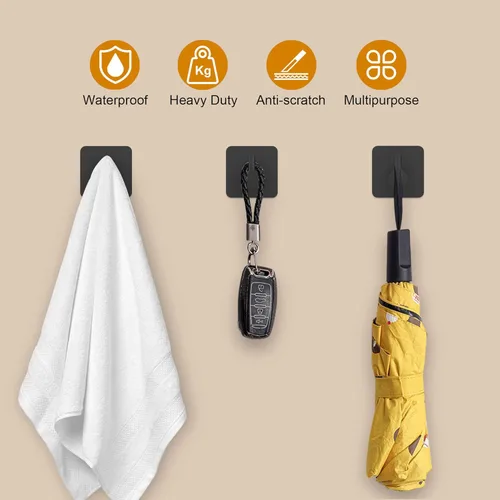 Miniatura 3 de Honmein 6 ganchos adhesivos de pared para colgar, ganchos de ducha impermeables, ganchos de toalla resistentes para baños, cocinas y oficinas (negro)