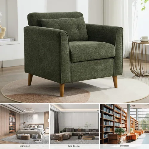 Miniatura 7 de Silla decorativa moderna con patas de madera, sillón de tela de felpa, acogedora silla de lectura para sala de estar, dormitorio, estudio
