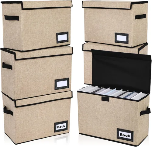 Chuangdi 6 cajas de almacenamiento de cómics, caja corta plegable de regreso a la escuela, con tapa, 15.8 x 7.9 x 11.4 pulgadas, contenedor para