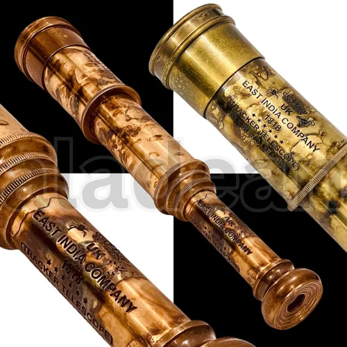Miniatura 4 de Raro telescopio de latón y catalejo - East India Company 1818 Tracker Vintage Catalejo pirata antiguo grande en caja de regalo de cuero cosido a