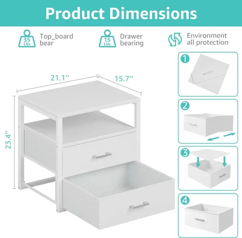 Miniatura 2 de BOLUO Cajones de armario blancos con estante abierto para organizadores de armario y almacenamiento de dormitorio, dormitorio, moderno, grande