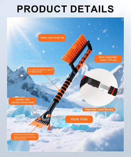 Miniatura 6 de SINGARO Rascador de Hielo y Cepillo de Nieve para Parabrisas de Coche, Raspador de Nieve para Coche, Necesidades de Nieve de Invierno para Coche