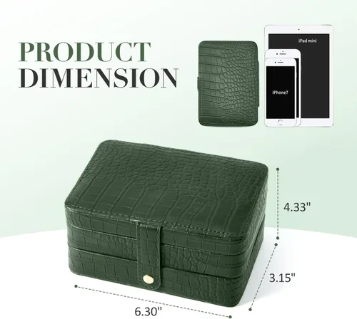 Miniatura 8 de Estuche organizador de joyas de viaje de piel sintética para mujeres y niñas, joyero portátil de 2 capas para aretes, anillos, collares, pulseras