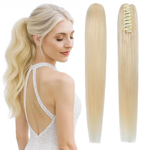 Miniatura 30 de SEGO Pinza de Gancho Extensión de Cola de Caballo Extensiones de Cabello Humano con Pinza para Cola de Caballo Extensiones de Cabello Real de Cola