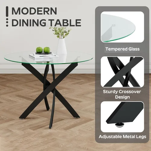Miniatura 6 de Juego de mesa de comedor de cristal redondo transparente para 4, juego de mesa de cocina circular de 5 piezas, juego de mesa de comedor circular