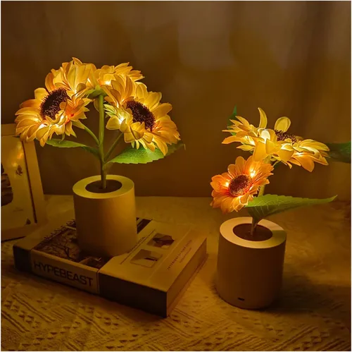 Miniatura 8 de Lámpara de girasol, girasol artificial en maceta con luces LED, luz nocturna LED USB, lámpara de mesa, mesita de noche, dormitorio, luz decorativa