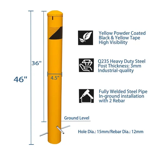 Miniatura 4 de 46 "alto verter en el lugar poste de bolardo de acero con tapa extraíble, 4-1/2" OD seguridad bolardo amarillo capa de polvo, metal bolardo