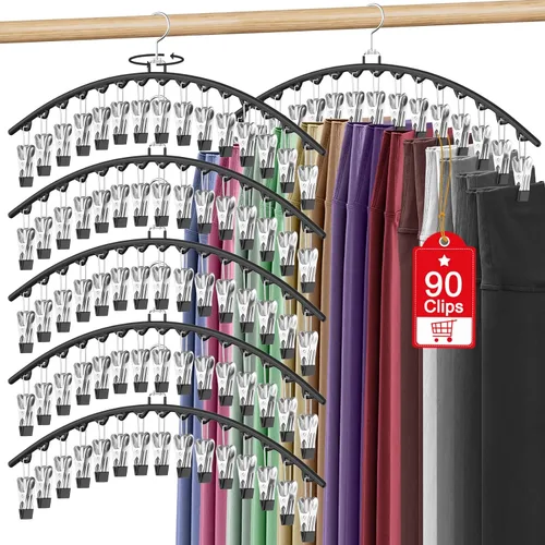 Miniatura 12 de Paquete de 3 organizadores de leggings para colgar en el armario, perchas para pantalones con clips con capacidad para 45 leggings, pantalones Negro