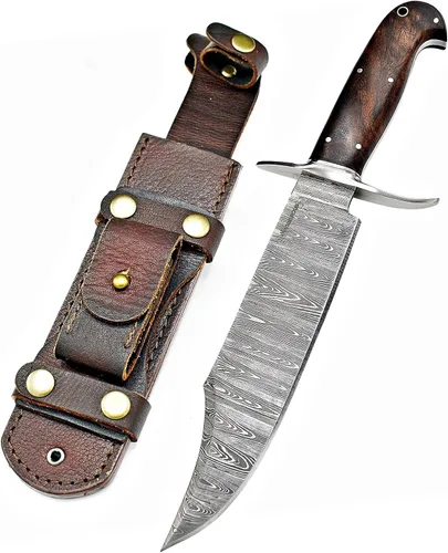 Miniatura 10 de Cuchillo Bowie de 13 pulgadas, hoja fija, mango de madera, cuchillo de caza de acero D2 con funda de cuero para campamento, senderismo, supervivencia