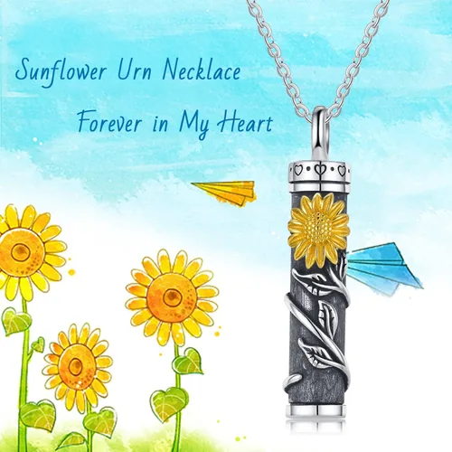 Miniatura 7 de Joyería de cremación de plata esterlina, diseño de girasol, rosa, margarita, urna para cenizas, joyería de recuerdo conmemorativo para mujeres