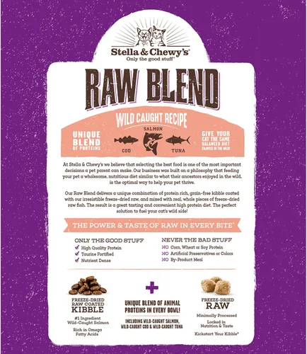 Miniatura 2 de Stella & Chewy's Raw Blend Premium Kibble - Comida para gatos sin granos, comidas ricas en proteínas, receta de pescado capturado en la naturaleza