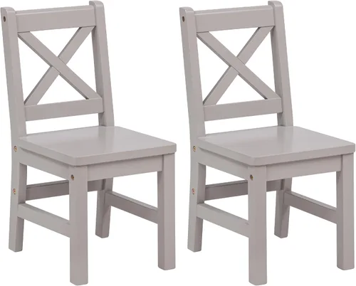 Miniatura 7 de eHemco Silla infantil con respaldo en X de madera maciza, natural, juego de 2