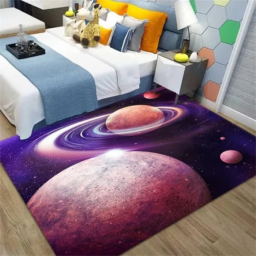 Miniatura 40 de Alfombra de espacio exterior para habitación de niños, 3 x 5 pies, alfombra Galaxy para dormitorio de niños, suave, antideslizante, sistema solar