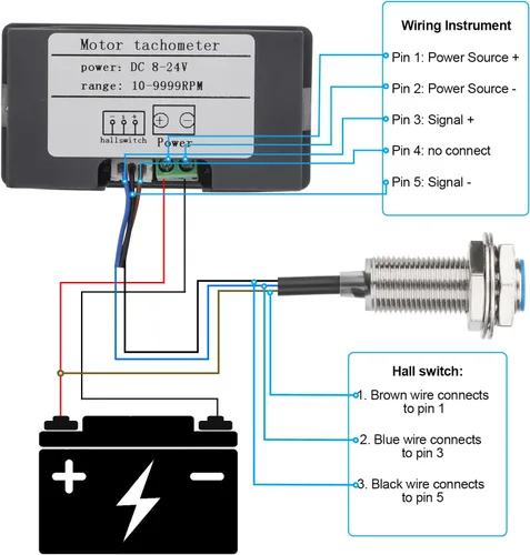 Miniatura 3 de EEEkit Tacómetro de 4 dígitos con LED azul, medidor de velocidad RPM digital para motores con sensor Hall NPN de interruptor de proximidad