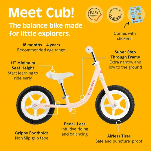 Miniatura 3 de Retrospec Cub - Bicicleta de equilibrio para niños de 18 meses a 3 años, bicicleta para principiantes sin pedal de 12 pulgadas con asiento