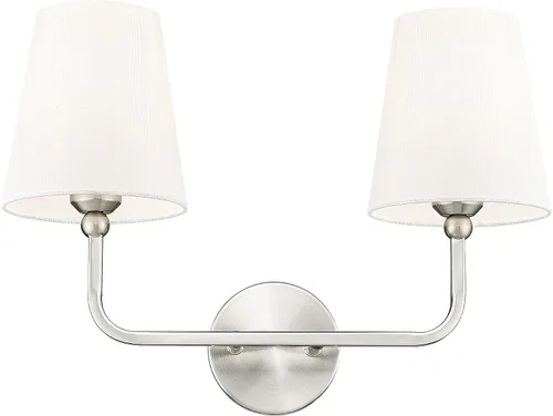 Miniatura 17 de VL837-BG-RA-2 - Lámparas de baño de 2 luces, luces de ratán dorado cepillado, aplique de doble pared con pantalla tejida a mano acampanada, apliques