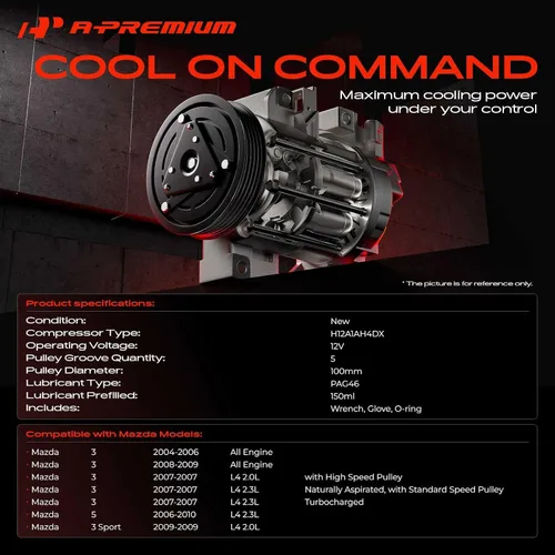 Miniatura 2 de A-Premium Compresor de aire acondicionado CA con embrague compatible con Mazda 3 2004-2009, 3 Sport 2009, 5 2006-2010, 2.0L 2.3L