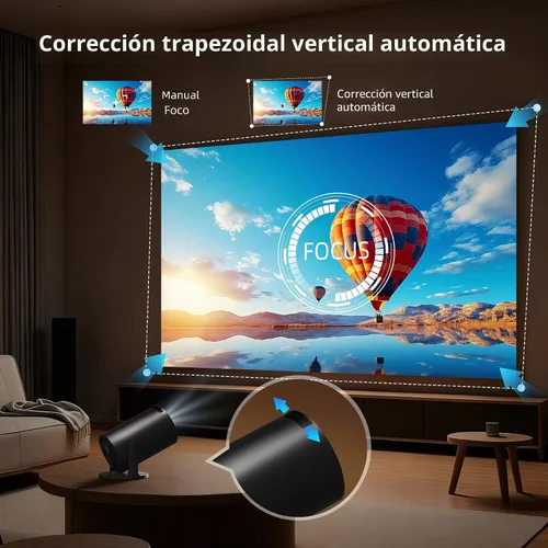 Miniatura 3 de Mini proyector con WiFi 6 y Bluetooth 5.4 Auto Vertical Keystone incorporado Android 14 OS, 1080P 4K compatible portátil 180° proyector giratorio