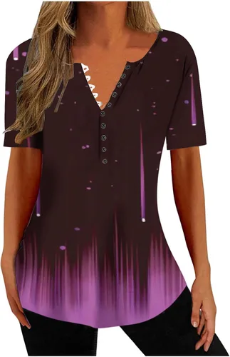 Miniatura 88 de Summer Shirts for Women 2025 Plus Size Short Sleeve Henley Tops Marble Floral Loose Tshirt Tee Casual Dressy Tunics
