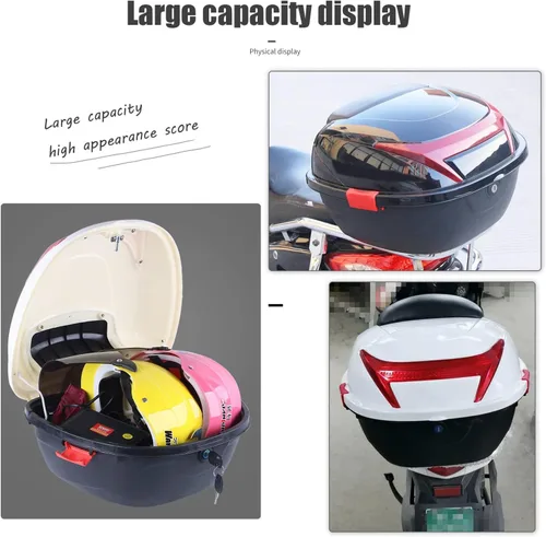Miniatura 2 de Caja trasera universal de 42 litros para motocicleta con respaldo suave, funda rígida con accesorios de montaje, 15.7 x 14 x 11 pulgadas (color rojo)