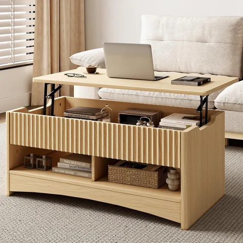 Miniatura 8 de Amada - Mesa de centro elevable con almacenamiento, mesa central moderna con compartimento oculto, mesas de centro rectangulares para sala de estar