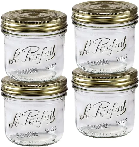 Miniatura 20 de Le Parfait Familia Wiss Terrine - Tarro de vidrio francés de boca ancha con sistema hermético de 2 piezas con tapas doradas Ideal para conservas