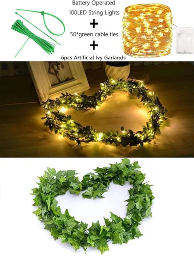 Miniatura 3 de Comtelek Guirnalda de hiedra artificial para decoración de habitación, guirnalda de hiedra artificial con 100 luces LED, plantas colgantes, hojas