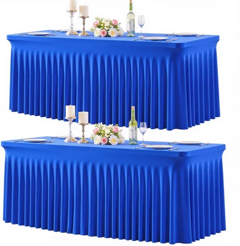Miniatura 29 de Paquete de 2 manteles color azul bebé para mesas rectangulares de 6 pies, mantel ajustable de elastano, fundas de mesa elásticas de 6 pies, manteles