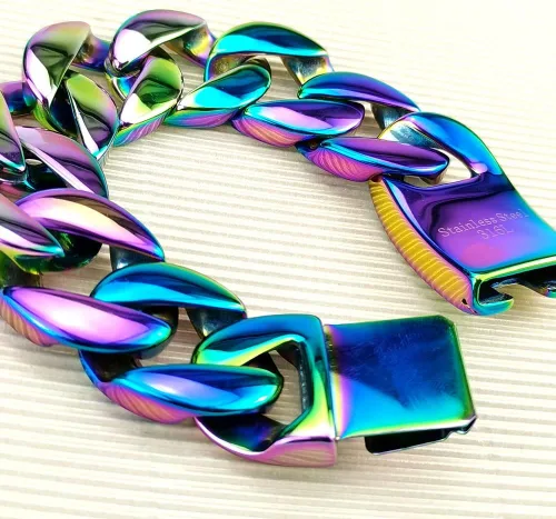 Miniatura 6 de Pulsera de acero inoxidable 316L con acabado de arco iris enorme de 0.945 in