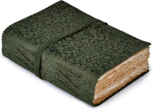 LEATHER VILLAGE Diario floral en relieve encuadernado en cuero para mujeres y hombres, 200 páginas, 8 x 6 pulgadas (A5), aguamarina, libro de