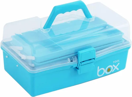 Miniatura 15 de Kinsorcai Caja de almacenamiento de plástico transparente de tres capas de 12 pulgadas con asa, caja de herramientas para manualidades, caja de Rosa