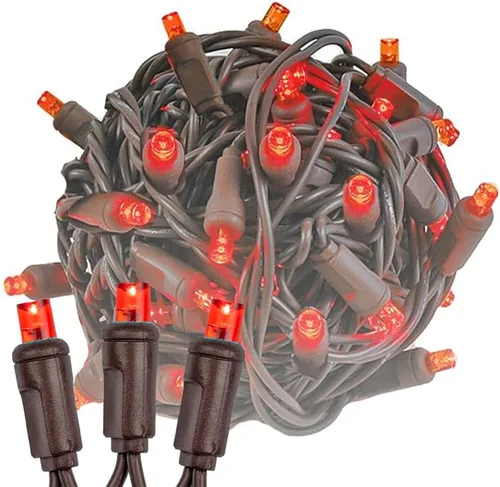 Miniatura 9 de Novelty Lights Guirnalda de luces LED multicolor de Navidad de 50 pies, 100 luces LED de Navidad de 6 pulgadas de espacio en cable marrón