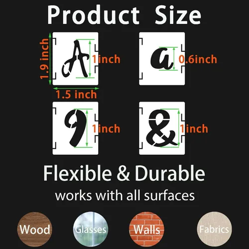 Miniatura 2 de BAMIDELE Plantillas de letras de 1 pulgada y números, kit de plantillas de dibujo entrelazadas de 66 piezas de plástico reutilizable, plantillas