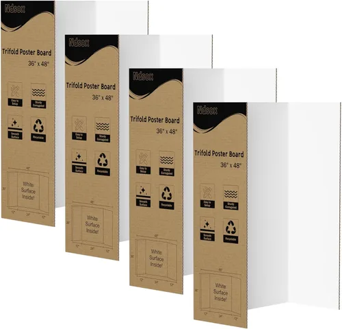 Ndsox Paquete de 4 tableros de póster triples blancos de 36 x 48 pulgadas, cartón corrugado grande, para presentaciones de negocios, pósterboard con