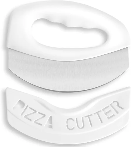 Urbanstrive Cortador de pizza de acero inoxidable resistente con tapa, cuchillo de pizza de hoja súper afilada, cortador de pizza balancín, Blanco
