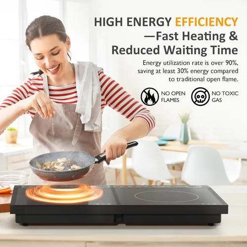 Miniatura 7 de Sunvivi Cocina de inducción portátil: 2 quemadores en 1, estufa eléctrica de encimera de grado comercial con pantalla táctil LED, 8 niveles