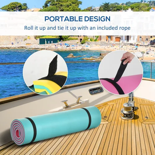 Miniatura 5 de Soozier Tapete flotante de lirio de 12 x 5 pies con mesa portavasos, tapete de agua portátil enrollable de 3 capas para 2-3 personas, en lago, río