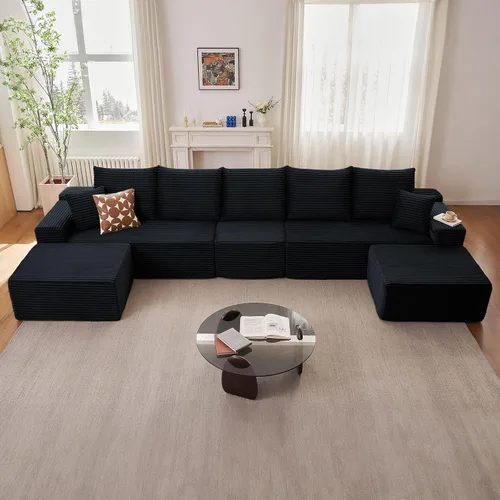 Miniatura 23 de Sofá modular de nube de 140 pulgadas para sala de estar, sofá modular de asiento profundo, juego de sofás de pana grandes y cómodos con espuma