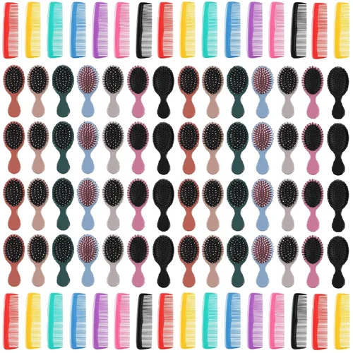 Miniatura 9 de Gerrii Juego de 112 mini peines para cabello húmedo, 56 cepillos desenredantes de viaje de bolsillo pequeño, 56 peines anchos de plástico colorido