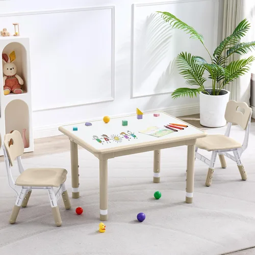 Miniatura 12 de DOREROOM Juego de mesa y 2 sillas para niños, altura ajustable (17.7-26.1 pulgadas), mesa y silla para niños pequeños, mesa multiactividad con Gris-W