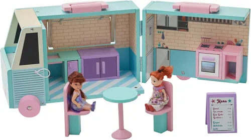 Miniatura 4 de Olivia's Little World Casa de muñecas de camión de comida de madera + accesorios para muñecas de 3.5", multicolor
